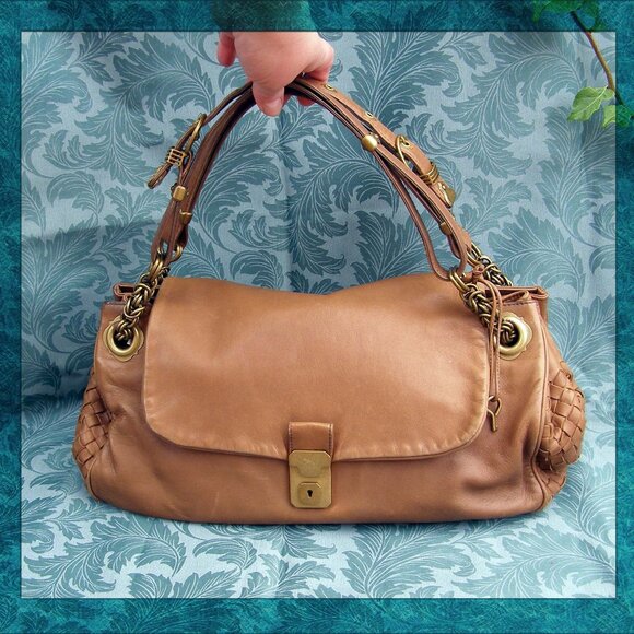 Bottega Veneta Intrecciato Cognac Leather Shoulder Bag - Picture 1 of 16